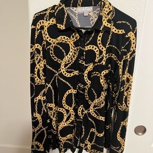 Carolyn Taylor chain print long sleeve blouse. Size L